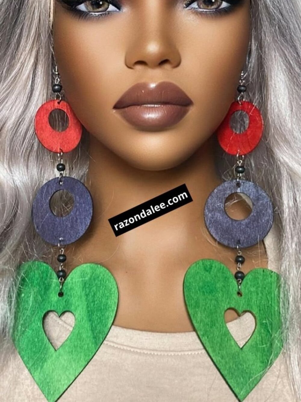 Dangle Earrings Pan-african Heart Red Black Green Extra Long by Razonda Lee